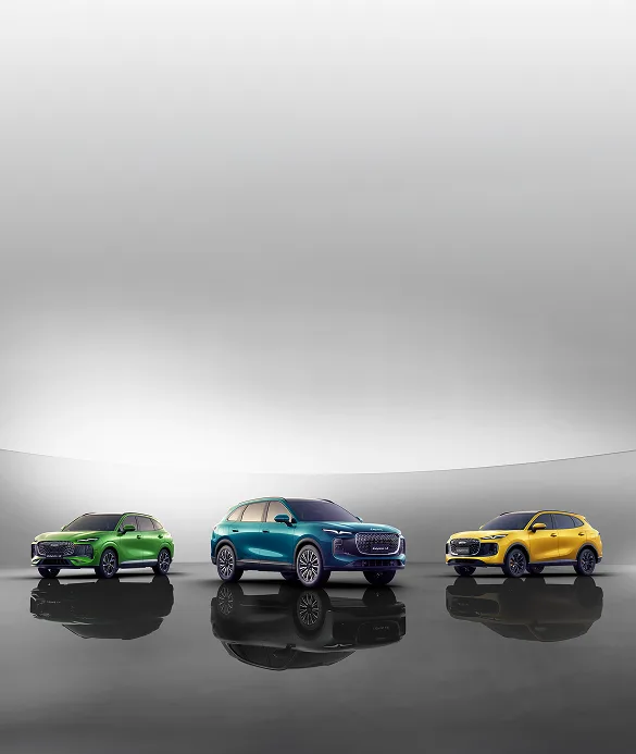 The Lepas smart SUV range lined up side by side in a studio.