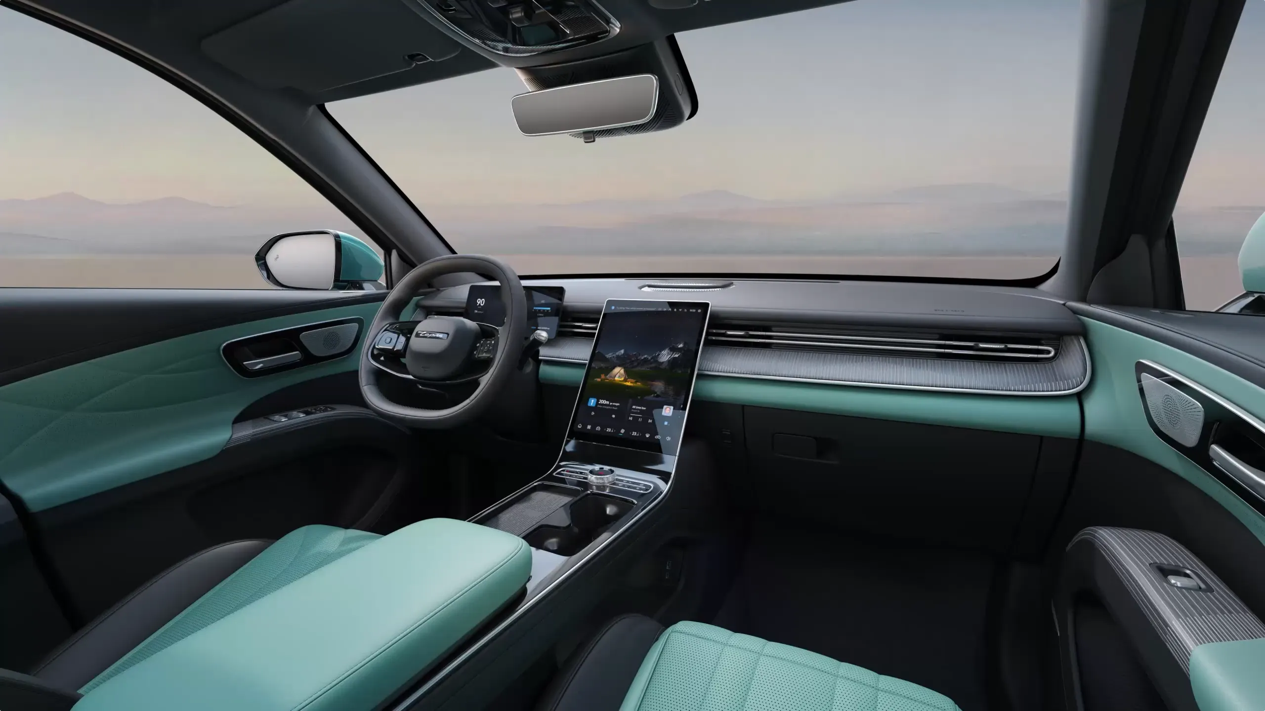Lepas SUV cockpit with a central touchscreen and teal interior trim.