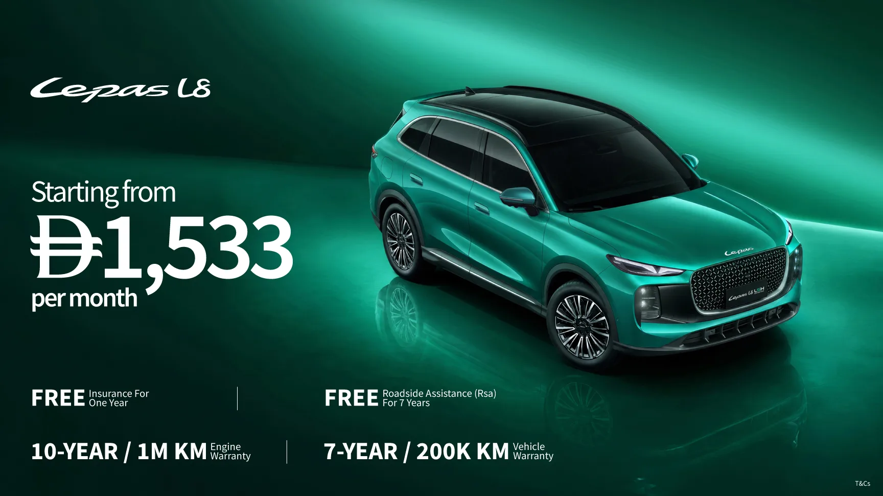 Green Lepas L8 on a green stage. Starting from AED 1,533 per month.